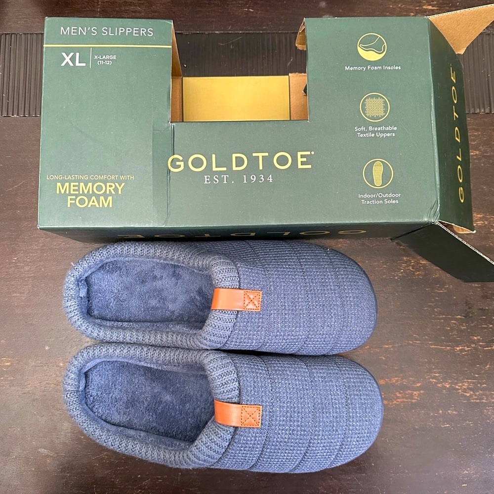 NEW Men’s Goldtoe Memory Foam Slippers (Clog/Scuff), Navy  Blue, Size XL (11/12)